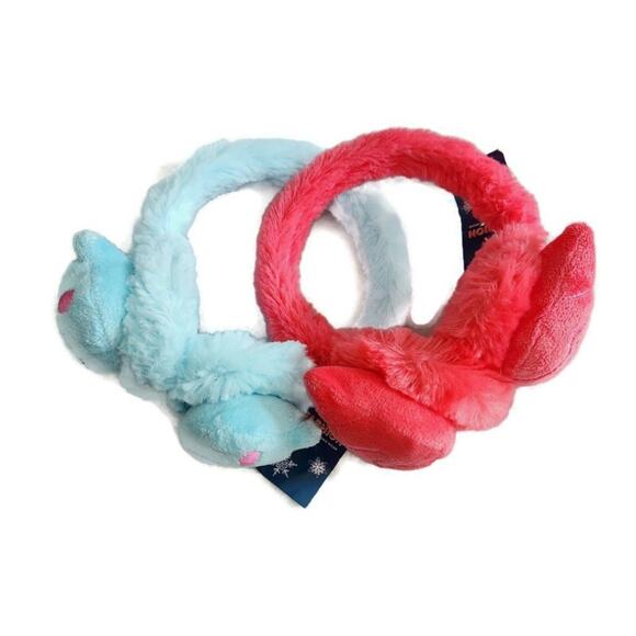 Set of Furry Kids Warm Earmuffs - Pink Kitty and Blue Puppy - Picture 5 of 7